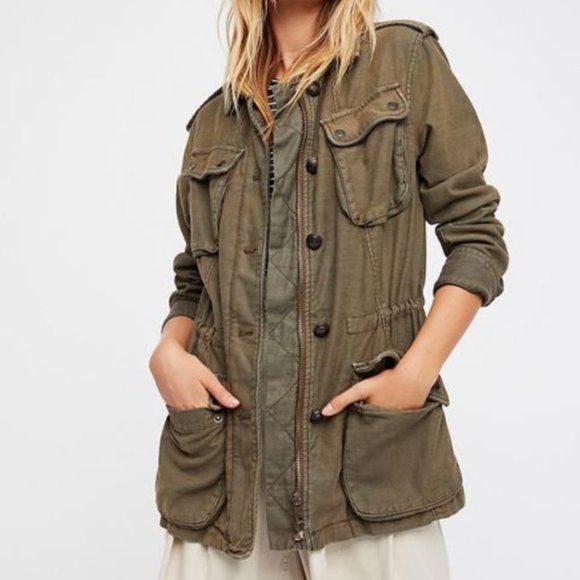 Free People Jackets & Blazers - Free People Olive Green Not Your Brothers Cargo Style Jacket Coat